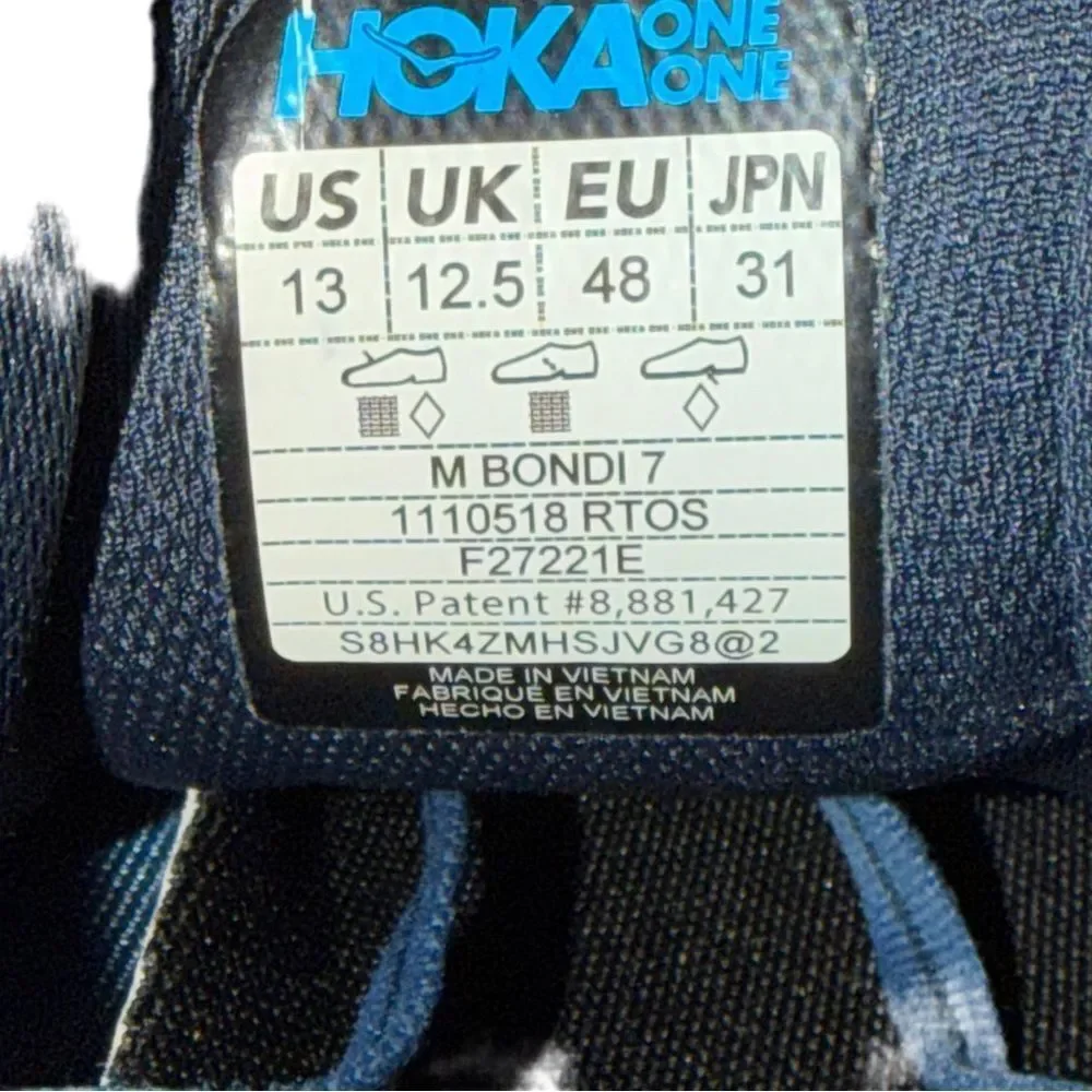 HOKA Bondi 7 Men's Blue Running Shoe - Lightweight Cushioning size 13